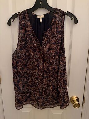 Joie Navy and Pink Paisley Sleeveless V-Neck Camisole